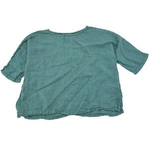 Giusy Made In Italy Green 100% Linen Women's Top Size M Lightweight Pullover